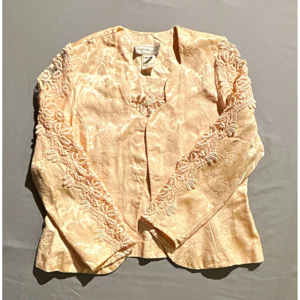 Vintage Scott McClintock Peach Damask Blazer Lace Sleeve Jacket Made in USA 12
